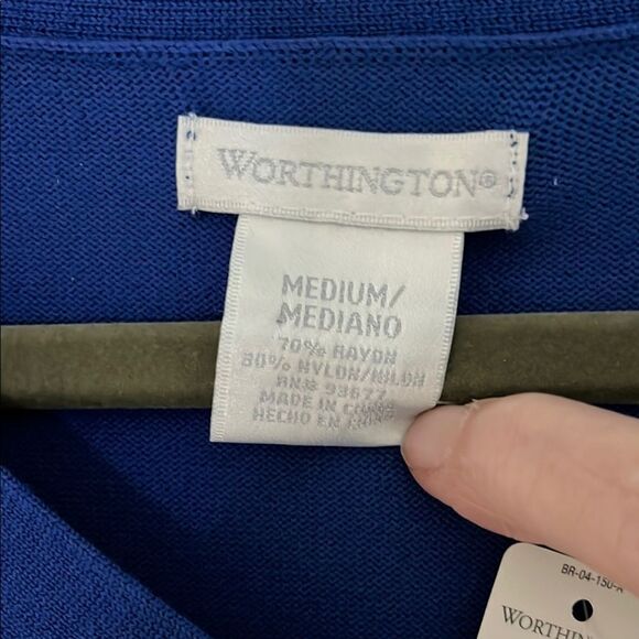 Worthington Thunder Blue Long Sleeve V Neck Fine Knit Sweater NWT Super … - Picture 4 of 11